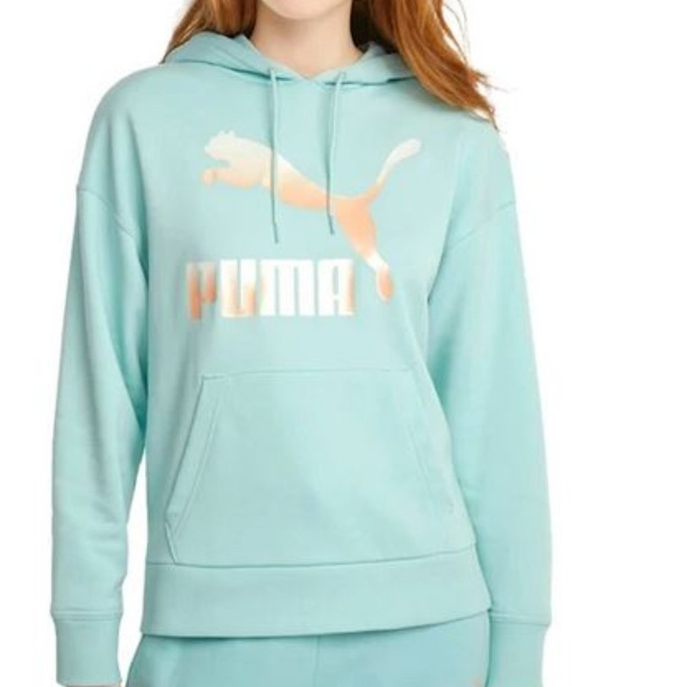 PUMA - Women's Classics Logo Hoodie - Mint Blue - Size XS